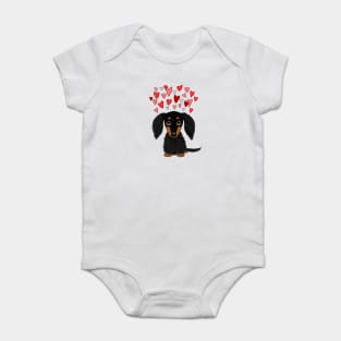 Cute Dog | Black and Tan Longhaired Dachshund with Hearts Baby Bodysuit